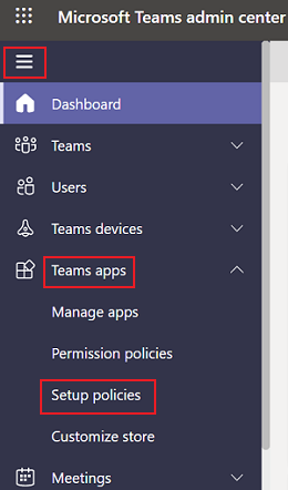 Captura de pantalla que muestra las directivas de instalación en Aplicaciones de Teams en Administración de Microsoft 365 centro.