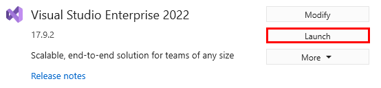 Captura de pantalla que muestra cómo iniciar Visual Studio.