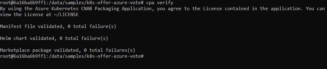 Captura de pantalla del comando cpa verify en la CLI.