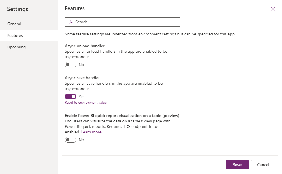 Configuración de la aplicación Async OnSave