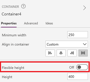 Propiedad Flexible height desactivada para el contenedor.