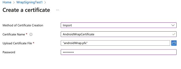 Cree un certificado para Android.