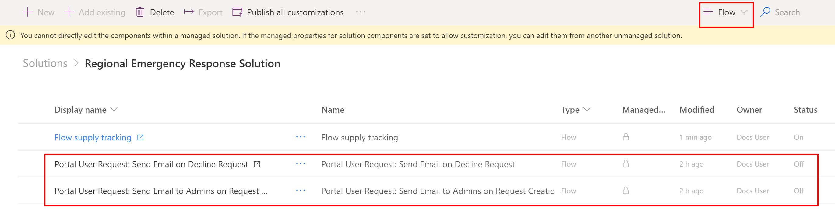 Busque el registro de seguimiento de suministro de Flow.