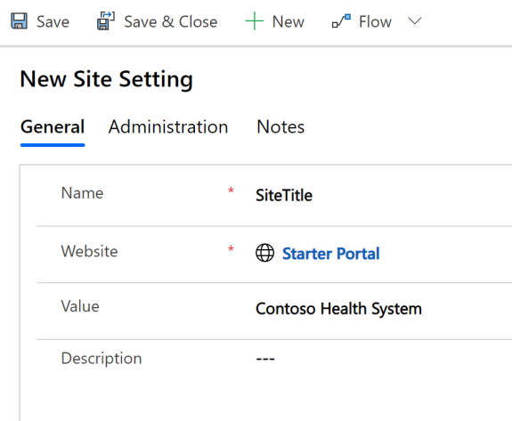 Configuración del sitio de administración del portal.