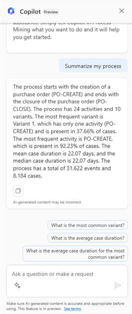 Captura de pantalla de las preguntas en el panel de Copilot.
