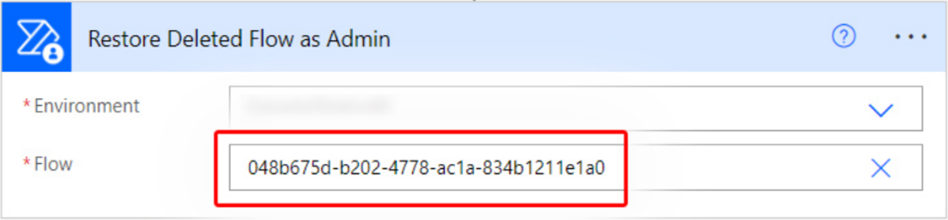 Captura de pantalla de la adición de la acción 'Restaurar flujos eliminados como administrador'.