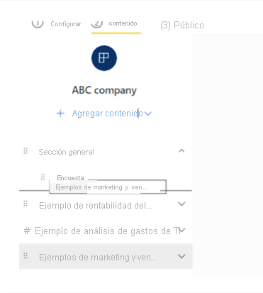 Captura de pantalla del contenido de arrastrar y colocar.