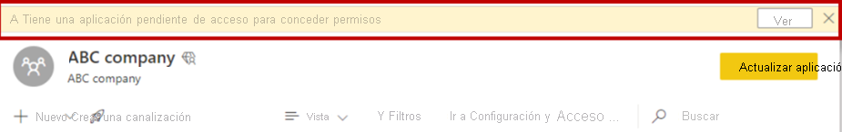 Captura de pantalla del banner de notificación pendiente de acceso.