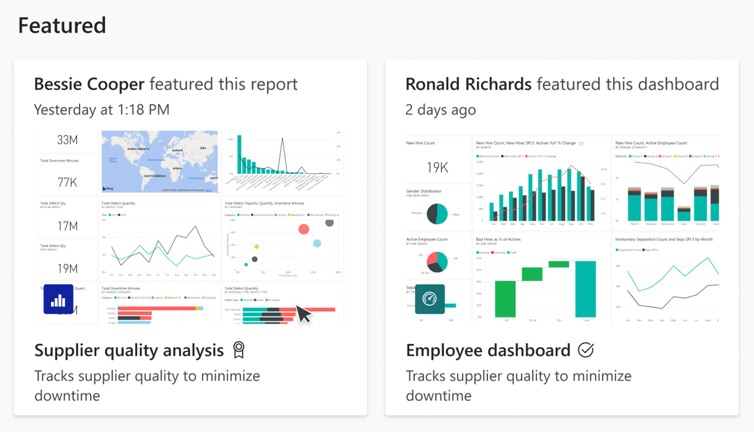 Contenido destacado de Power BI en Inicio