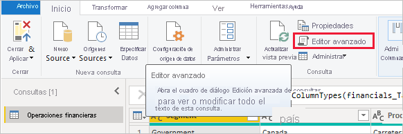 Captura de pantalla que muestra cómo abrir el Editor avanzado.