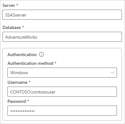  Captura de pantalla en la que se muestra la configuración de credenciales del origen de datos.