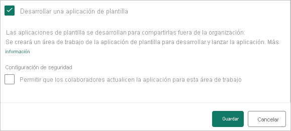 Captura de pantalla en la que se muestra la opción Desarrollar una aplicación de plantilla.