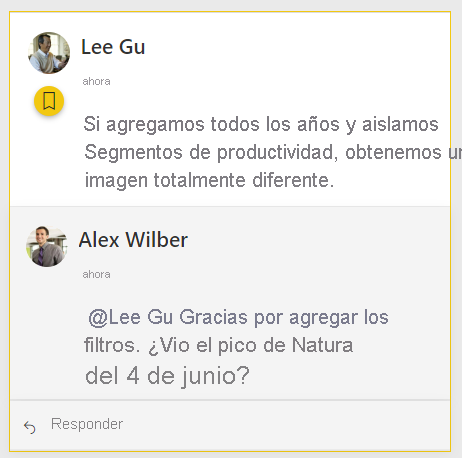 Captura de pantalla que muestra un comentario de Lee y la respuesta de un compañero.