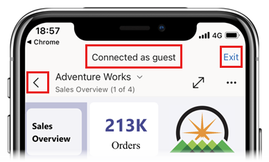 Screenshot of guest view navigation.