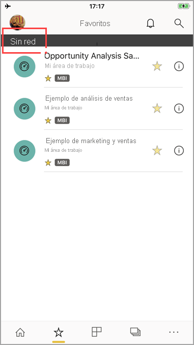 Captura de pantalla en la que se muestra la aplicación móvil de Power BI con el mensaje 