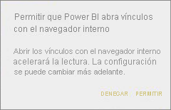 Captura de pantalla de un cuadro de diálogo, en la que se muestra cómo permitir que Power BI abra vínculos con el explorador interno.