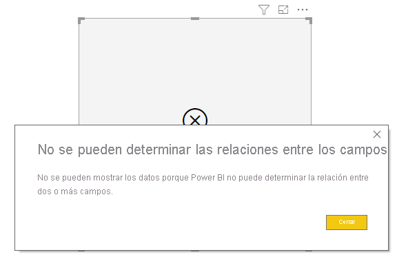 Captura de pantalla de un cuadro de diálogo de error que indica No se pueden determinar las relaciones entre los campos.