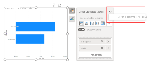 Captura de pantalla que muestra Mover al conmutador de paneles.