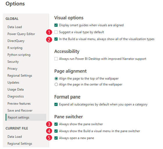 Captura de pantalla que muestra la configuración del informe en el objeto.