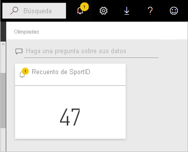 Captura de pantalla del icono de notificación y la alerta en el centro de notificaciones del servicio Power BI