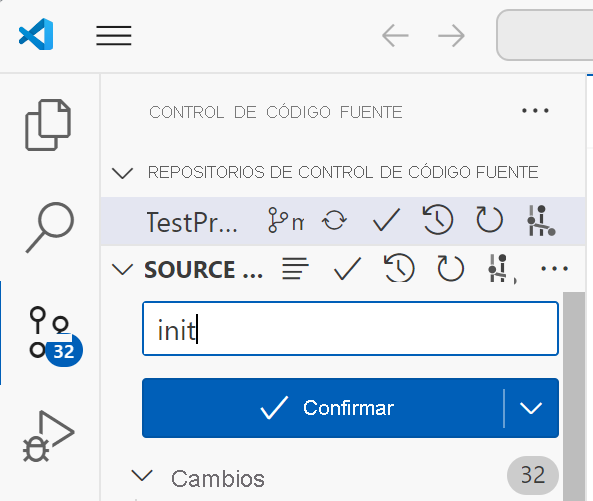 Captura de pantalla de la interfaz de usuario para confirmar en VS Code.