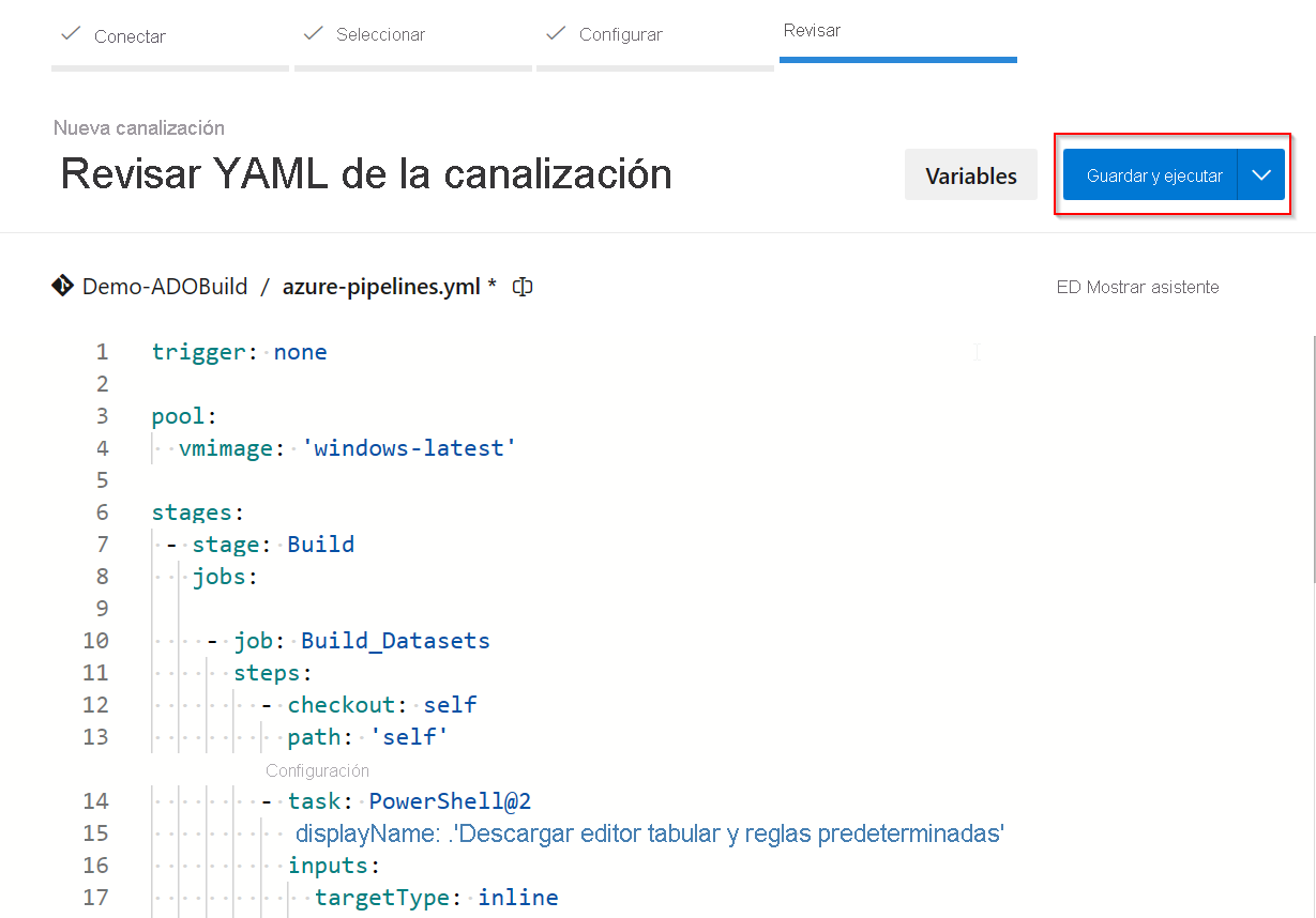 Captura de pantalla de una revisión del código YAML.