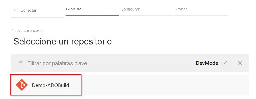 Captura de pantalla que muestra el repositorio Demo-ADObuild seleccionado.
