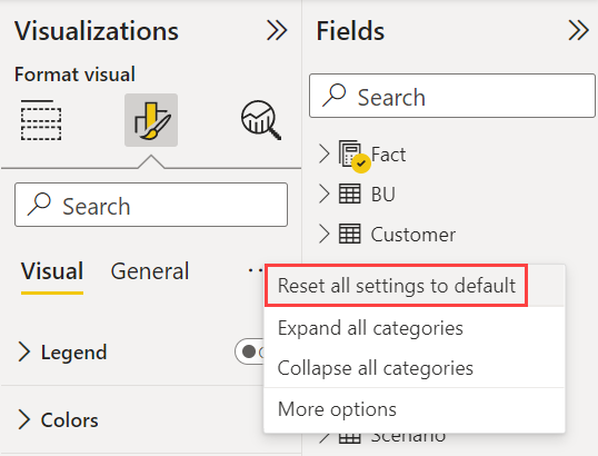 Captura de pantalla de la nueva opción para revertir toda la configuración a los valores predeterminados.