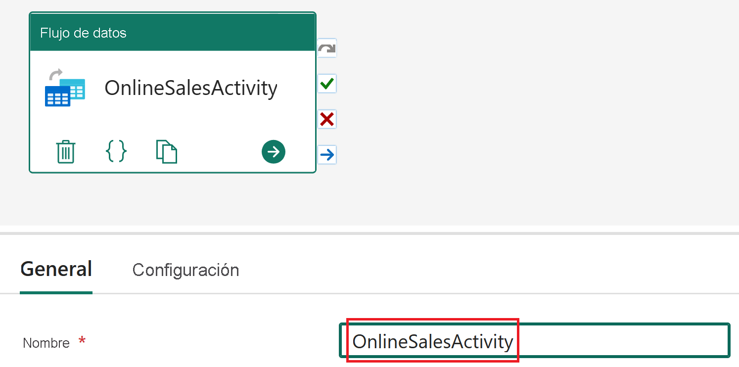 Captura de pantalla del valor del nombre del flujo de datos.