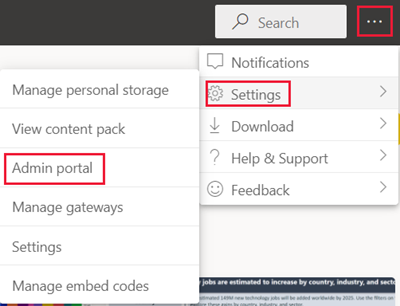 Menú de configuración con el portal de administración seleccionado.