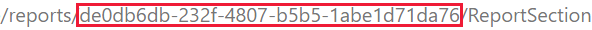 Captura de pantalla que muestra el GUID del identificador del informe en la dirección URL del servicio Power BI