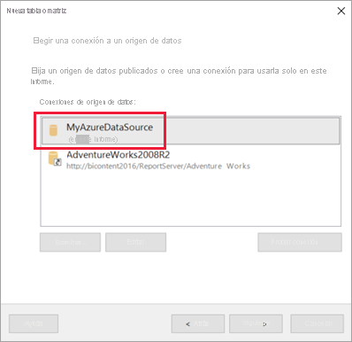 Captura de pantalla que muestra dónde seleccionar el origen de datos.