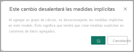 Captura de pantalla de la ventana de diálogo que le pide que habilite medidas implícitas.