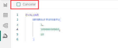 Captura de pantalla de la cancelación de la vista de consultas DAX.