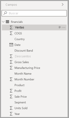 Screenshot of the new Model view Fields list in Power BI Desktop.