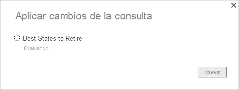 Captura de pantalla de Power BI Desktop que muestra el cuadro de diálogo de confirmación Aplicar los cambios de la consulta.