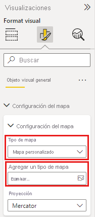 Captura de pantalla del panel Formato y selección de Agregar mapa.