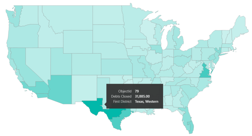 Captura de pantalla de Mapa de formas personalizado con la opción Texas resaltada.