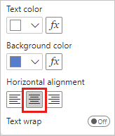 Captura de pantalla de los controles de alineación con la opción Centrar seleccionada.