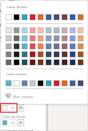 Captura de pantalla de las opciones de color de fuente y color de fondo.