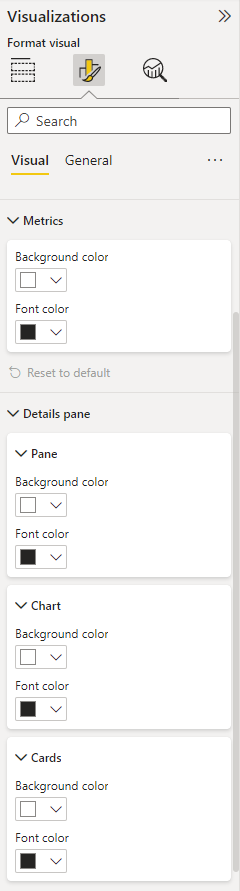 Captura de pantalla que muestra otras opciones de formato del cuadro de mandos.