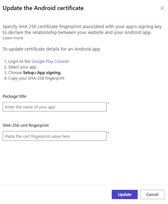 Actualizar los detalles del certificado Android.