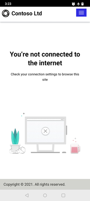 No está conectado a la página de Internet en la aplicación PWA.