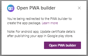 Abrir el generador de PWA para crear un paquete de aplicaciones en Studio de portales.