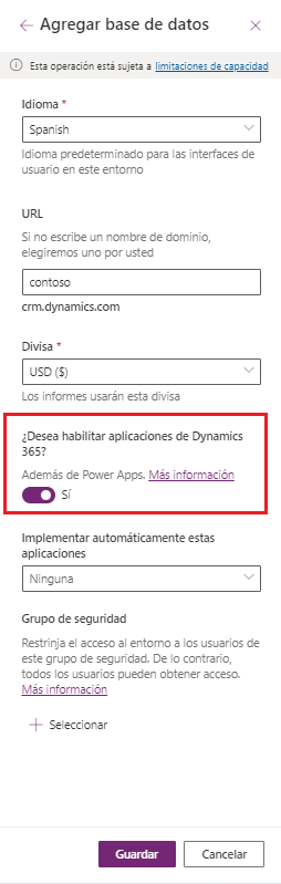 Seleccionar aplicaciones de Dynamics 365.