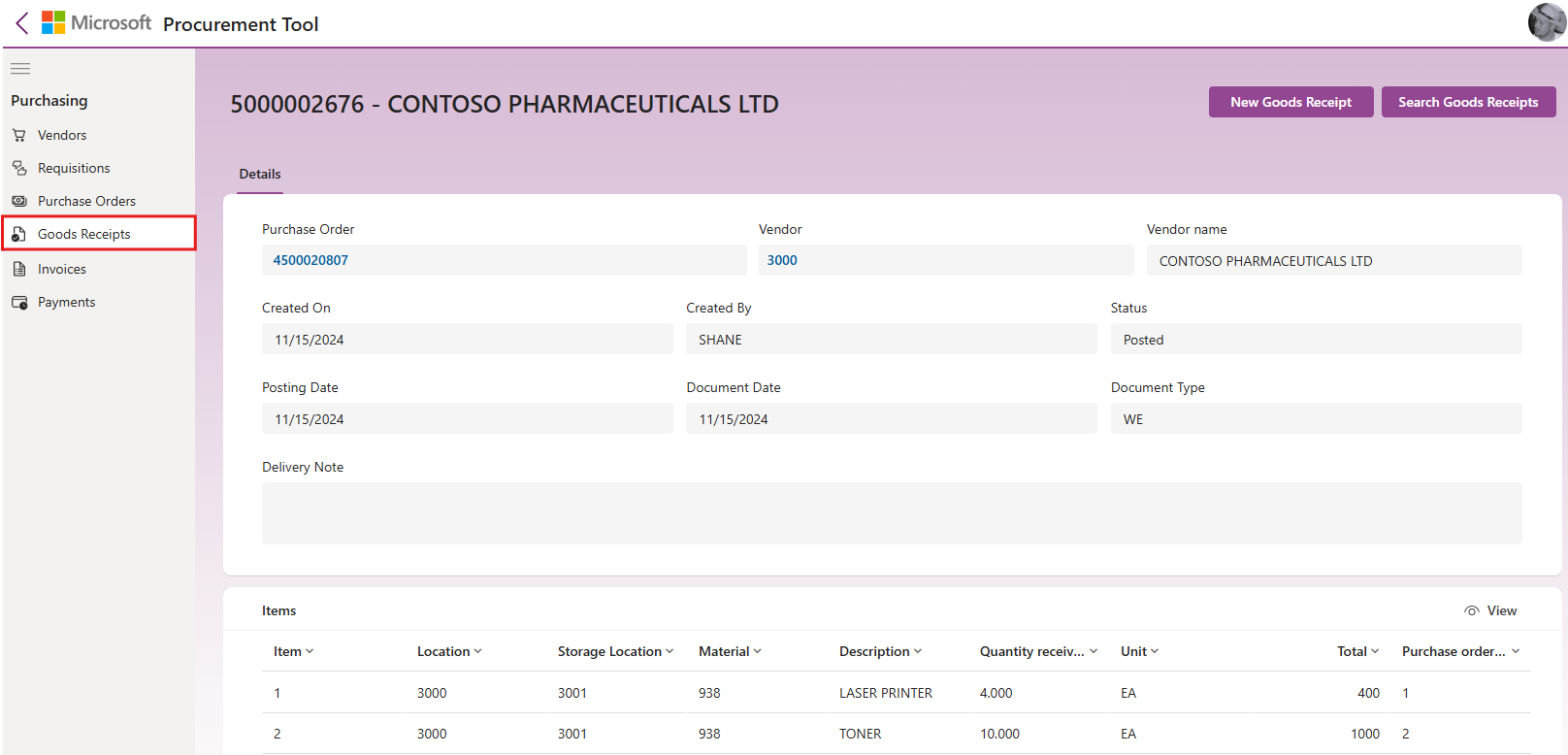 Imagen de la aplicación de pedidos de compra SAP Procurement de Microsoft para Power Platform.