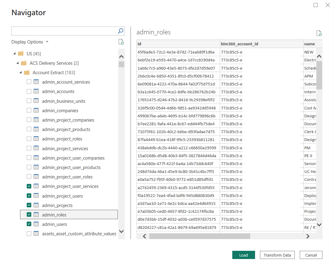 Vaya a tablas de datos y cargue o transforme datos.