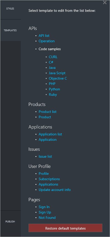 Plantillas del portal para desarrolladores