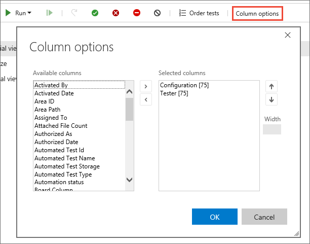 Use column options to select fields to edit