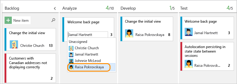 Kanban, assign items
